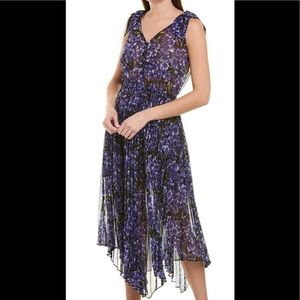 The Kooples Purple Maxi Hortensia Hydrangea Chiffon Asymmetrical Cocktail Dress